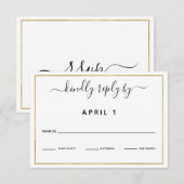 Cartons Réponse Mariage de bordure en or noir simple / Réception R (Devant / Derrière)