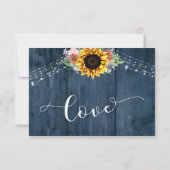 Cartons Réponse Mariage de bouquet de tournesol en bois bleu rusti (Dos)