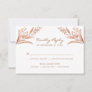 Cartons Réponse Mariage de bouquet Rustique Feuille Peach