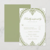 Cartons Réponse Mariage de cadre à la française vert olive (Devant / Derrière)
