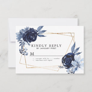 Cartons Réponse Mariage de cadre géométrique bleu-duché Floral