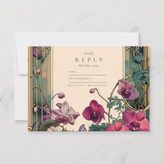 Cartons Réponse Mariage de cadre orchidée Art nouveau (Devant)