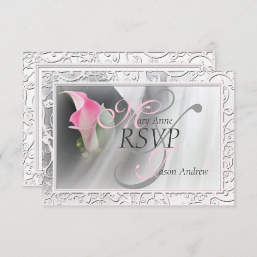Cartons Réponse Mariage de cadre rose Calla Lily (Devant / Derrière)