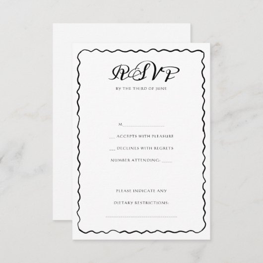 Cartons Réponse Mariage de cadre Whimsical noir et blanc simple (Devant / Derrière)