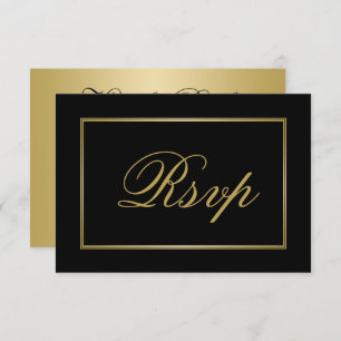 Cartons Réponse Mariage de calligraphie Chic Black Gold Script