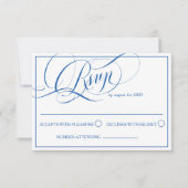 Cartons Réponse Mariage de calligraphie de luxe bleu (Devant)