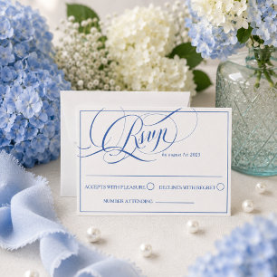 Cartons Réponse Mariage de calligraphie de luxe bleu