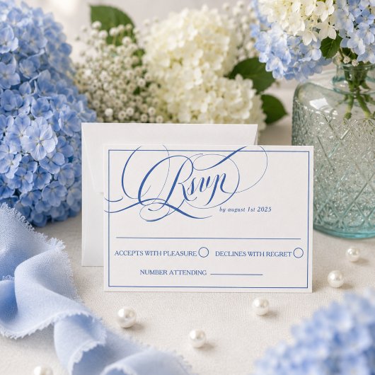 Cartons Réponse Mariage de calligraphie de luxe bleu
