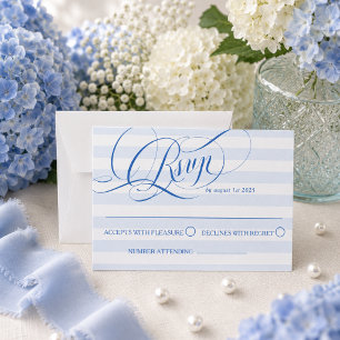 Cartons Réponse Mariage de calligraphie de luxe bleu