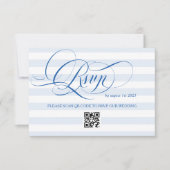Cartons Réponse Mariage de calligraphie de luxe minimal bleu (Devant)
