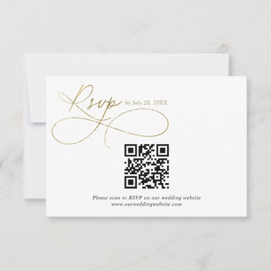 Cartons Réponse Mariage de calligraphie de script blanc et or QR C (Devant)