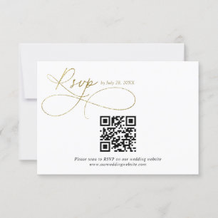 Cartons Réponse Mariage de calligraphie de script blanc et or QR C