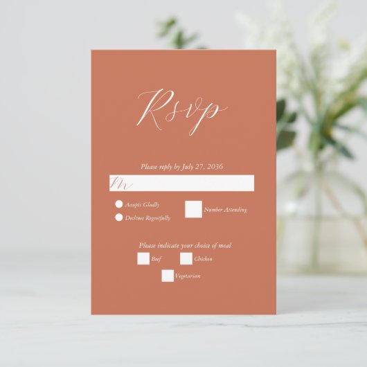 Cartons Réponse Mariage de calligraphie de script élégant en terre (Debout devant)