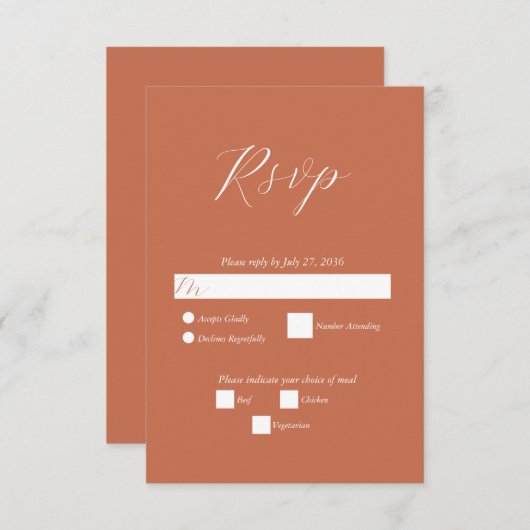 Cartons Réponse Mariage de calligraphie de script élégant en terre (Devant / Derrière)