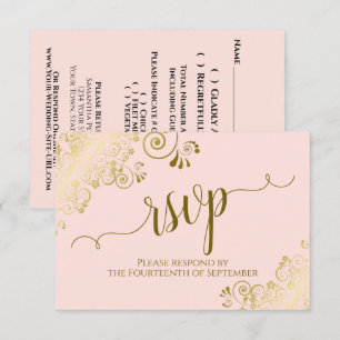 Cartons Réponse Mariage de calligraphie élégant à dentelle rose et