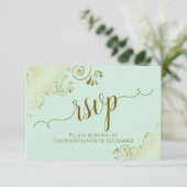 Cartons Réponse Mariage de calligraphie élégant à dentelle verte e (Debout devant)