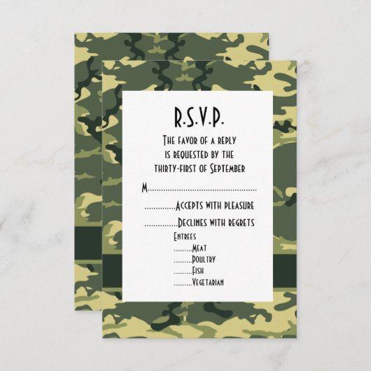 Cartons Réponse Mariage de camouflage de bois vert R.S.V.P (Devant / Derrière)
