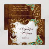 Cartons Réponse Mariage de campagne or et aigue-marine brun (Devant / Derrière)