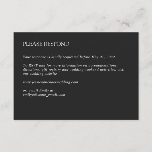 Cartons Réponse Mariage de charbon de bois minimal moderne (Devant)