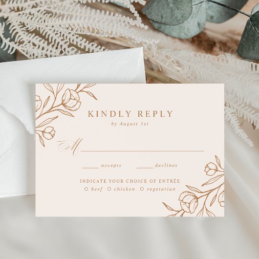 Cartons Réponse Mariage de choix de repas en cuivre floral