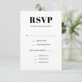 Cartons Réponse Mariage de choix de repas noir et blanc simple et  (Debout devant)