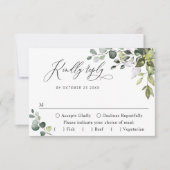 Cartons Réponse Mariage de choix simple Eucalyptus REPAS (Devant)