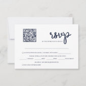 Cartons Réponse Mariage de code QR bleu de la marine moderne (Devant)