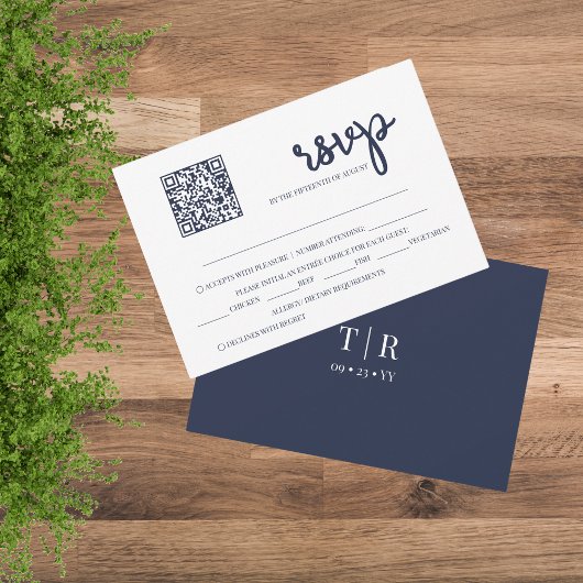 Cartons Réponse Mariage de code QR bleu de la marine moderne
