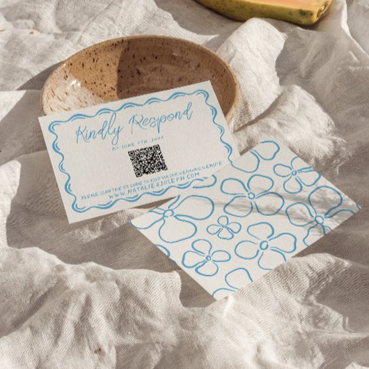 Cartons Réponse Mariage de code QR Bleu Méditerranéen