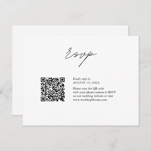 Cartons Réponse Mariage de code QR de script noir et blanc (Devant / Derrière)