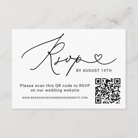 Cartons Réponse Mariage de code QR de script noir moderne (Devant)