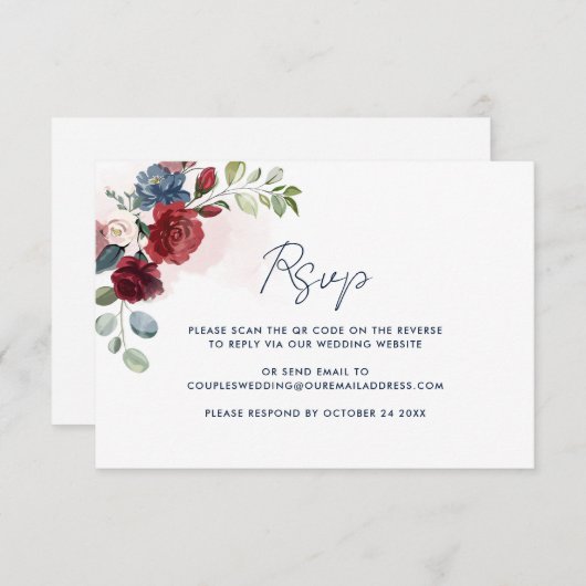 Cartons Réponse Mariage de code QR du script d'aquarelle florale (Devant / Derrière)