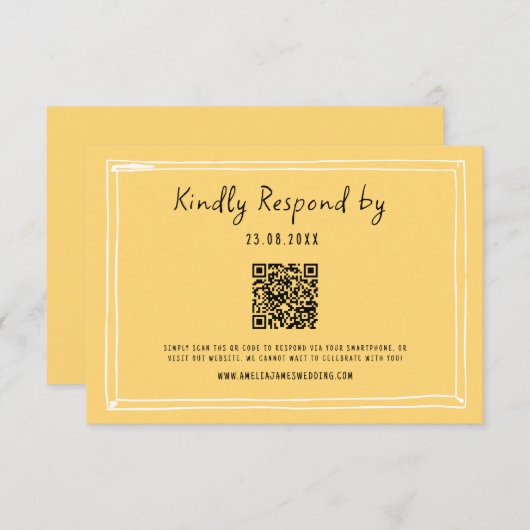 Cartons Réponse Mariage de code QR écrit à la main (Devant / Derrière)