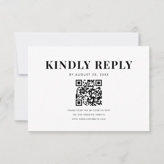 Cartons Réponse Mariage de code QR élégant en gras minimal (Devant)
