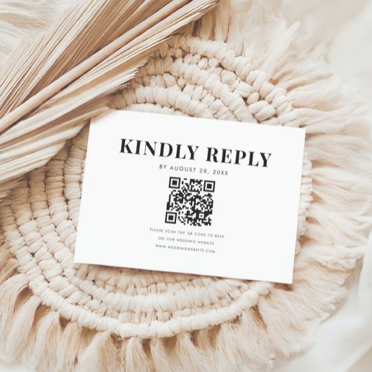 Cartons Réponse Mariage de code QR élégant en gras minimal