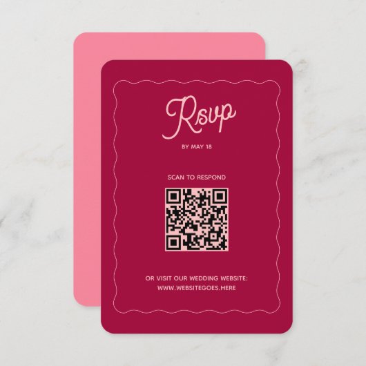 Cartons Réponse Mariage de code QR en ligne Retro Peach Wave Frame (Devant / Derrière)