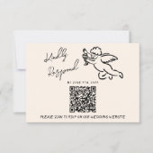 Cartons Réponse Mariage de code QR extrait à la main rétro (Devant)