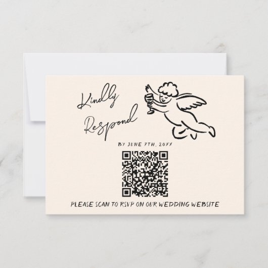 Cartons Réponse Mariage de code QR extrait à la main rétro (Devant)