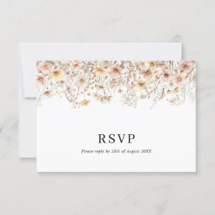 Cartons Réponse Mariage de code QR Fleur sauvage beige enchanté
