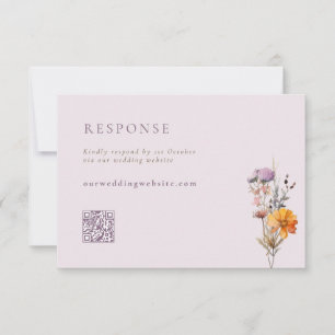 Cartons Réponse Mariage de code QR Fleur sauvage d'automne orange