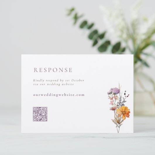 Cartons Réponse Mariage de code QR Fleur sauvage d'automne orange  (Debout devant)
