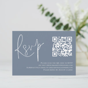 Cartons Réponse Mariage de code QR minimaliste Dusty Blue Script