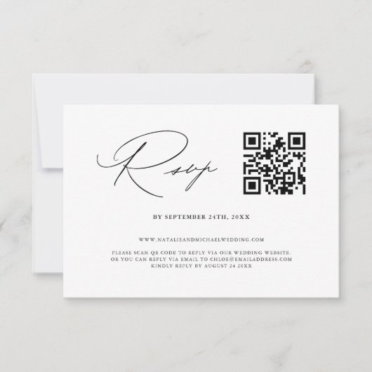Cartons Réponse Mariage de code QR noir et blanc simple (Devant)
