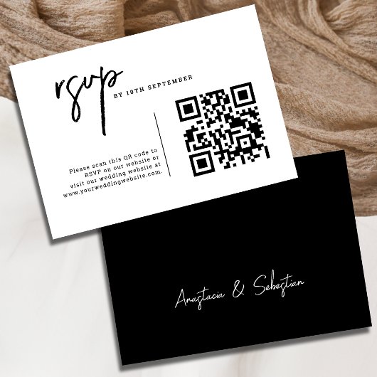 Cartons Réponse Mariage de code QR noir et blanc simple