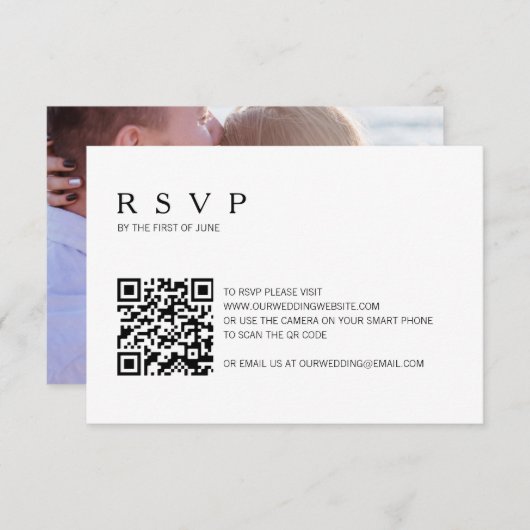 Cartons Réponse Mariage de code QR photo simple moderne (Devant / Derrière)