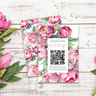 Cartons Réponse Mariage de CODE QR pour les pivoines roses