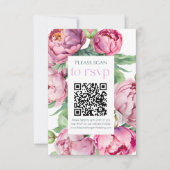 Cartons Réponse Mariage de CODE QR pour les pivoines roses (Devant)