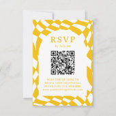 Cartons Réponse Mariage de code QR Retro Yellow Checkerboard (Devant)