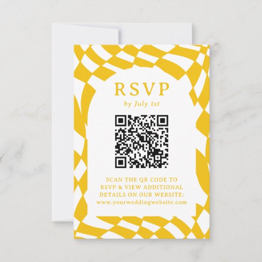 Cartons Réponse Mariage de code QR Retro Yellow Checkerboard (Devant)