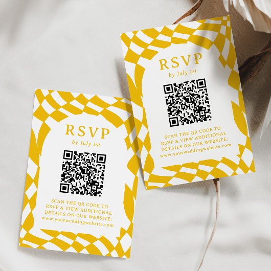 Cartons Réponse Mariage de code QR Retro Yellow Checkerboard